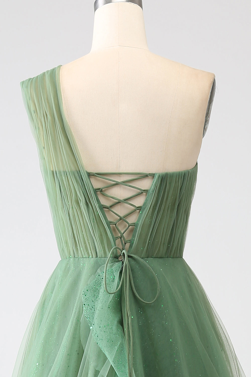 A-Linie Eine Schulter Tüll Ballkleid Dunkelgrünes