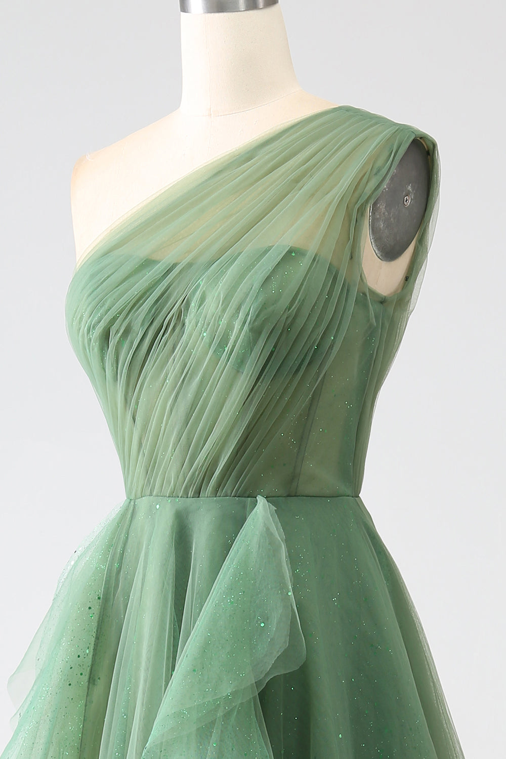 A-Linie Eine Schulter Tüll Ballkleid Dunkelgrünes