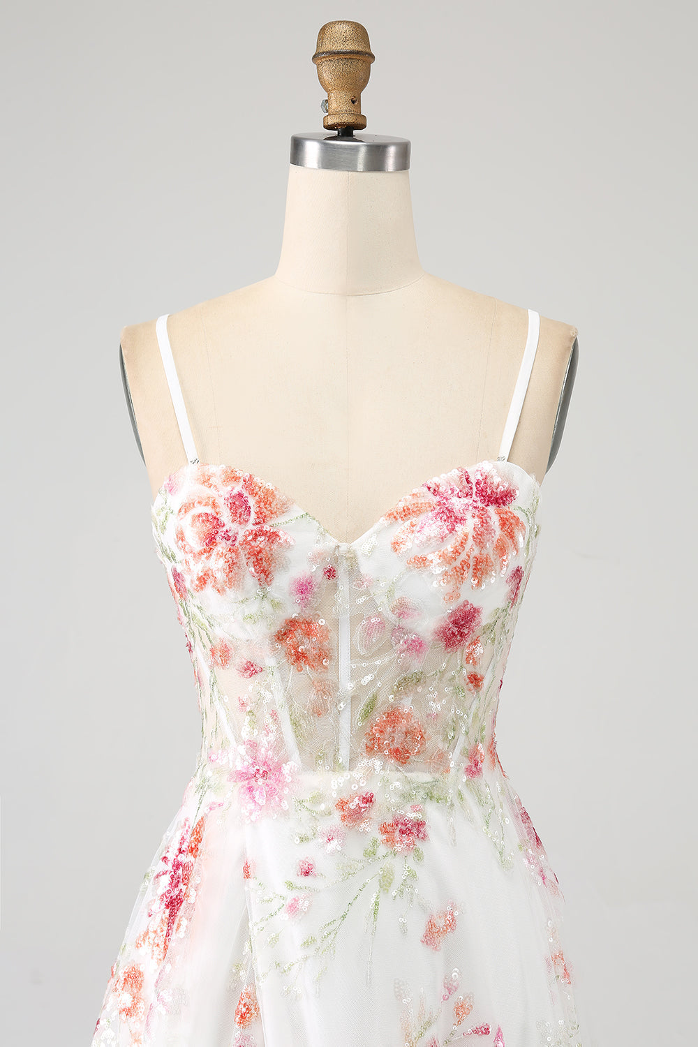 Schwarzes A-Linie Blumen Pailletten langes Korsett Ballkleid