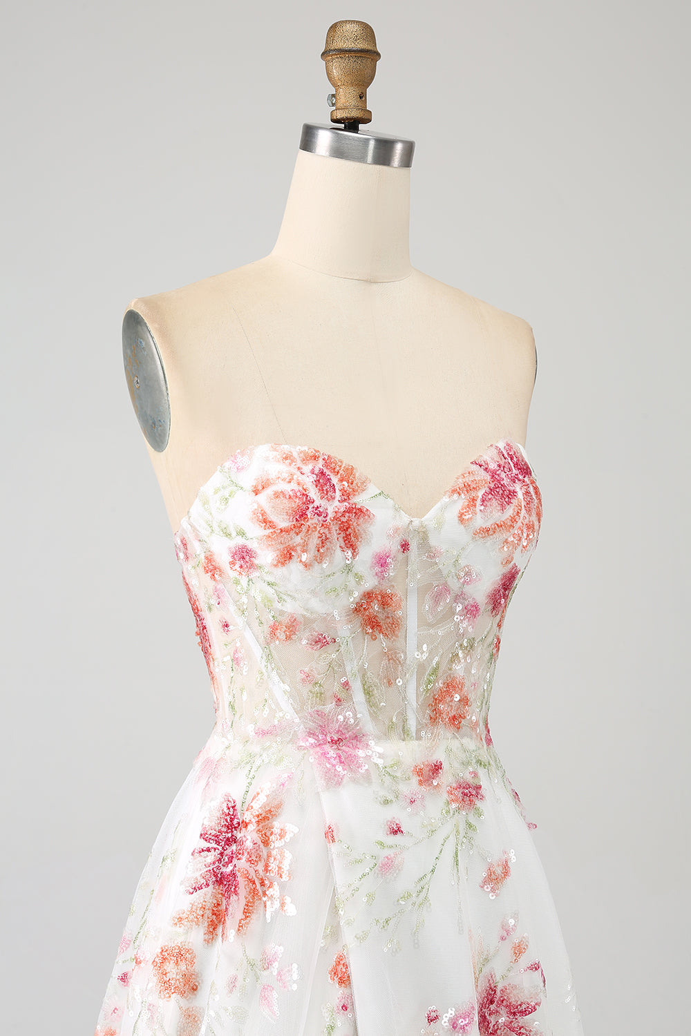 Schwarzes A-Linie Blumen Pailletten langes Korsett Ballkleid