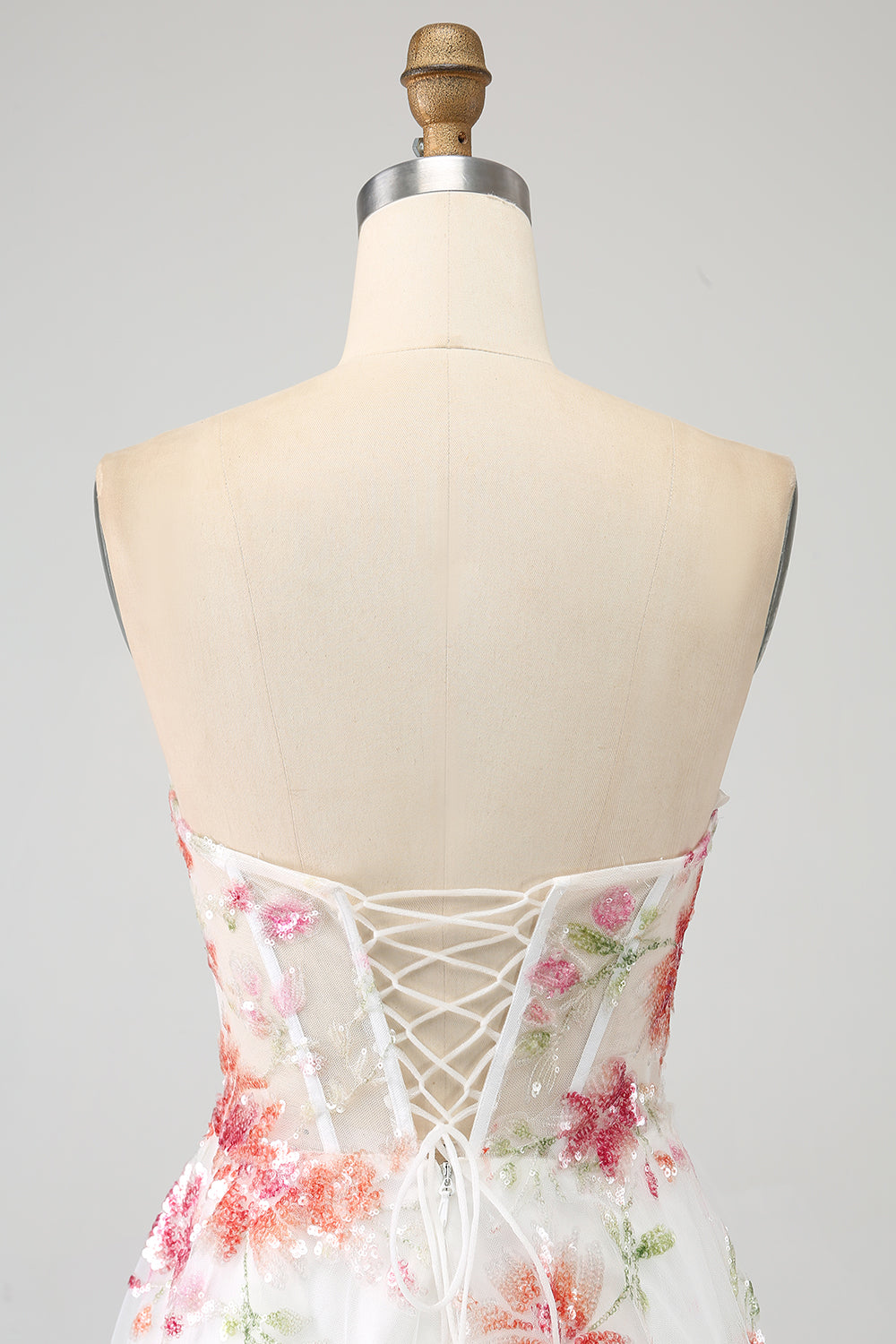 Schwarzes A-Linie Blumen Pailletten langes Korsett Ballkleid