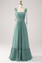 A Linie Chiffon Grünes langes Brautjungfernkleid mit Plissee