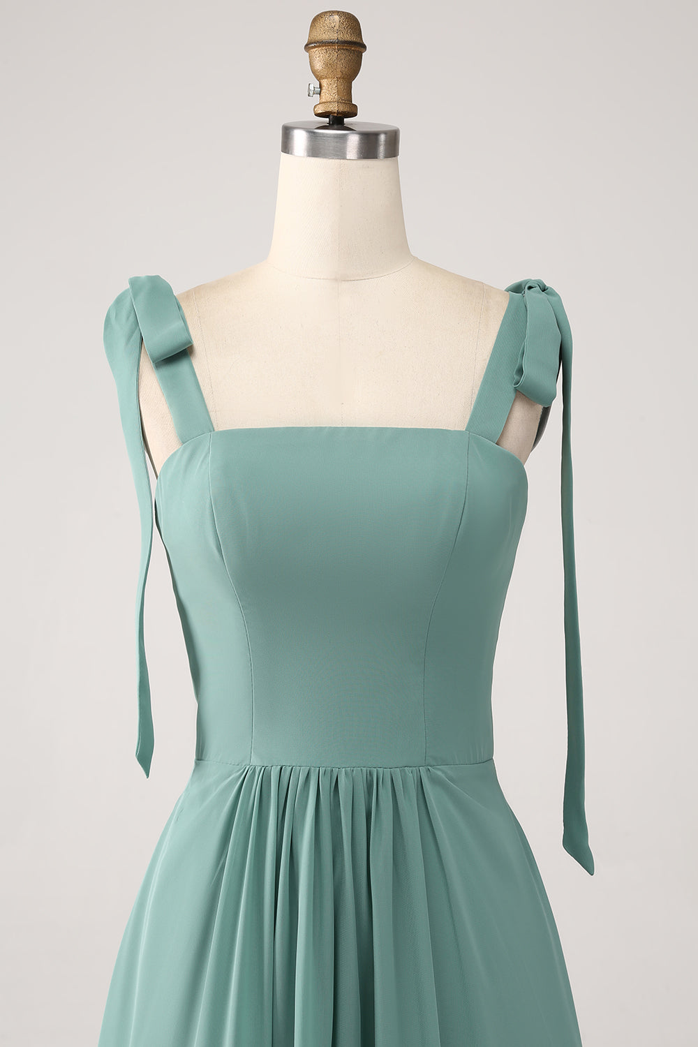 A Linie Chiffon Grünes langes Brautjungfernkleid mit Plissee