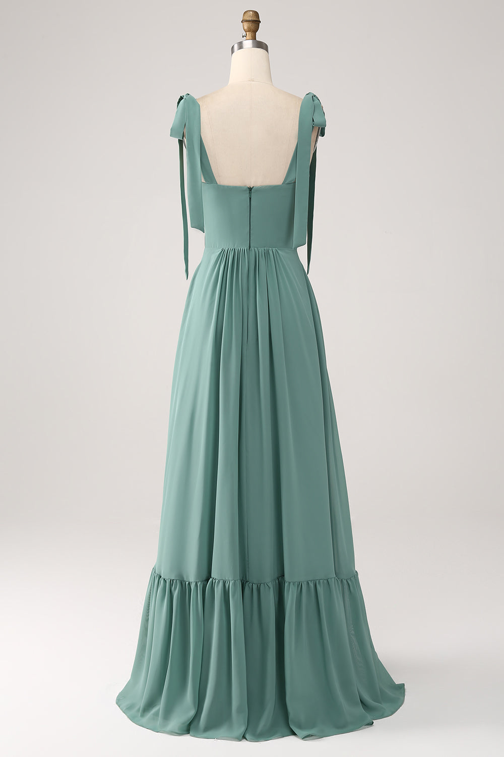 A Linie Chiffon Grünes langes Brautjungfernkleid mit Plissee
