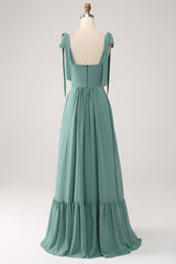 A Linie Chiffon Grünes langes Brautjungfernkleid mit Plissee