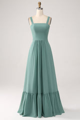 A Linie Chiffon Grünes langes Brautjungfernkleid mit Plissee