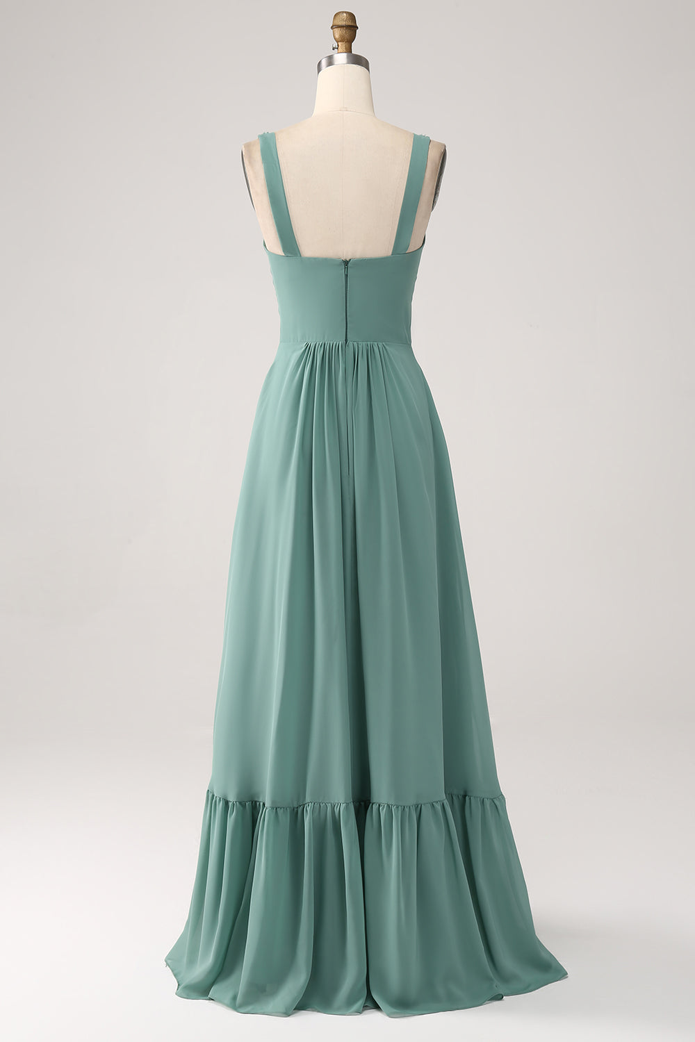 A Linie Chiffon Grünes langes Brautjungfernkleid mit Plissee