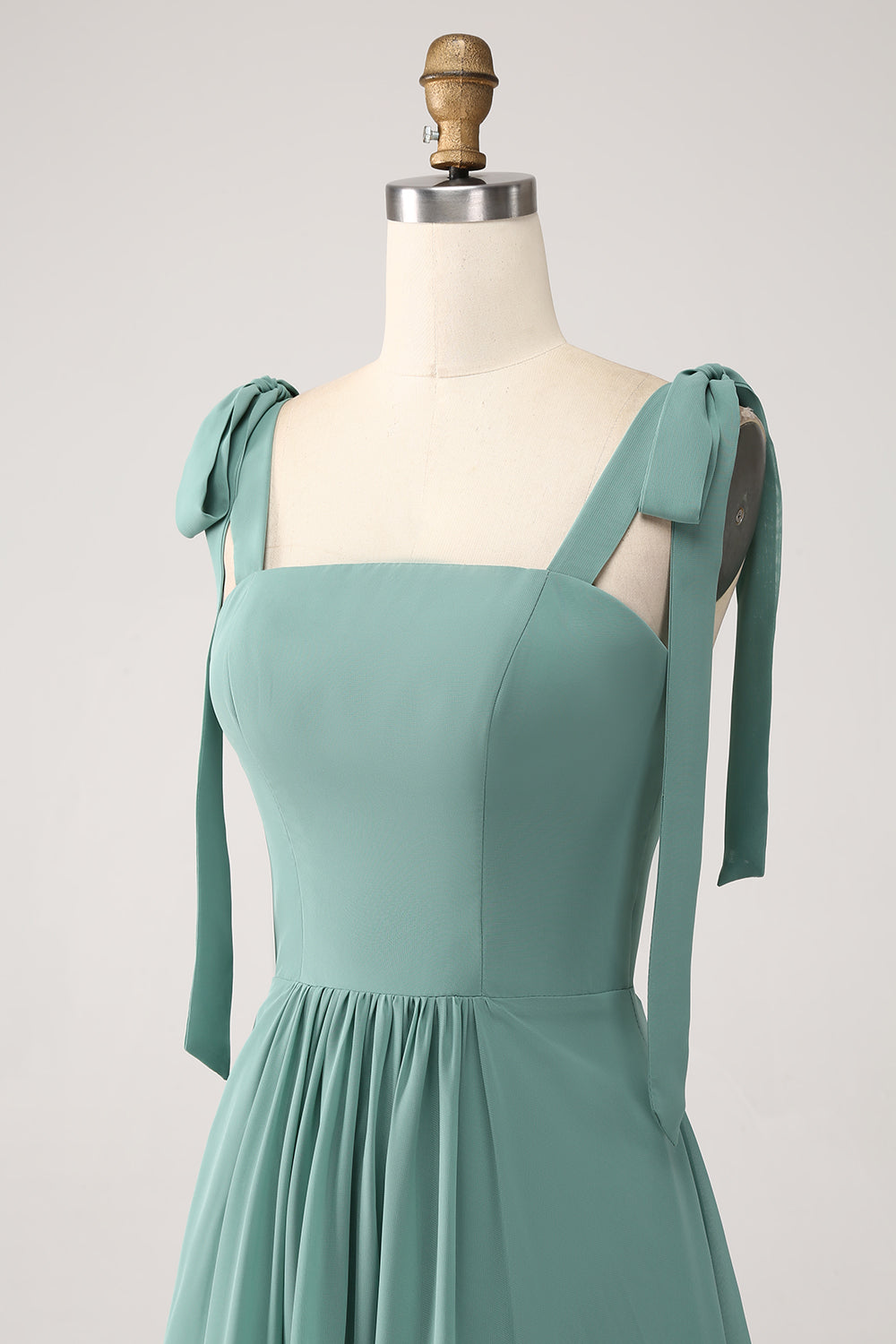 A Linie Chiffon Grünes langes Brautjungfernkleid mit Plissee