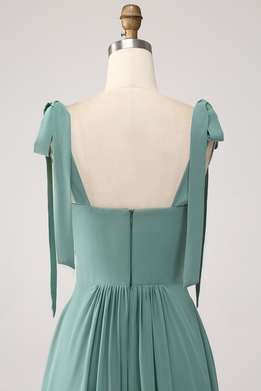 A Linie Chiffon Grünes langes Brautjungfernkleid mit Plissee
