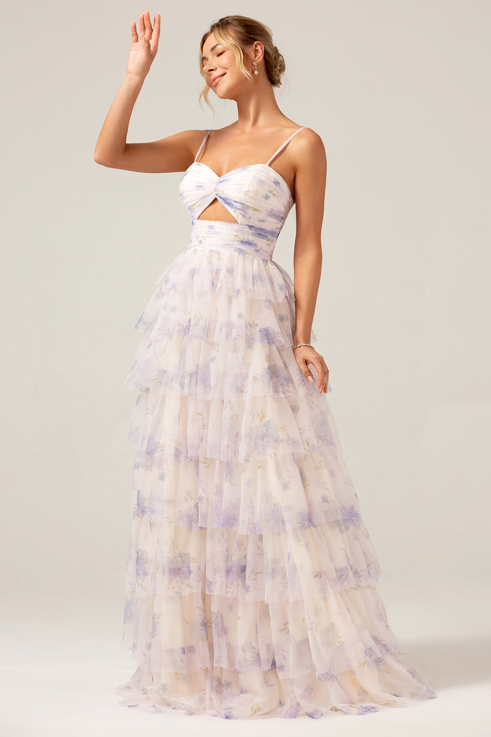 Lavendel blüten prinzessin Spaghettiträger gestuftes Ballkleid mit Plissee