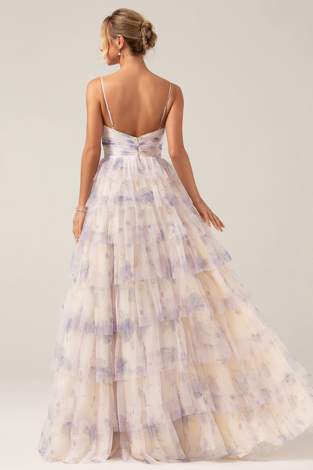 Lavendel blüten prinzessin Spaghettiträger gestuftes Ballkleid mit Plissee