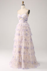 Lavendel blumen gestuftes Prinzessinnen Ballkleid mit Plissee