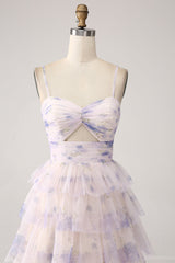 Lavendel blumen gestuftes Prinzessinnen Ballkleid mit Plissee