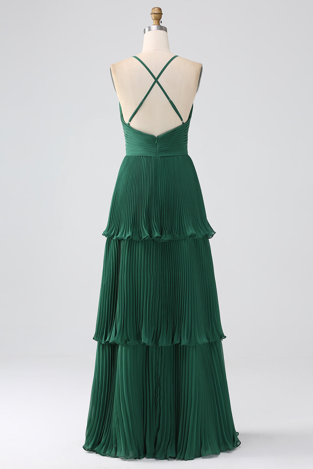 A-Linie Dunkelgrünes gestuftes Chiffon Brautjungfernkleid mit Plissee