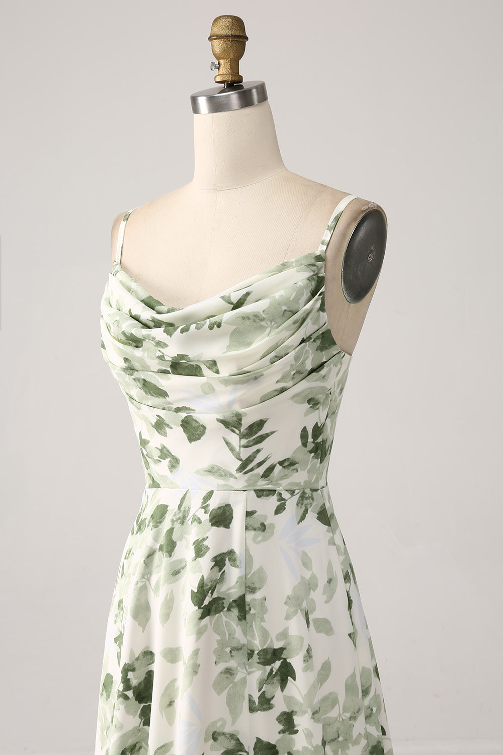 Wasserfallausschnitt Grünes geblümtes A-Linie Ballkleid mit Schlitz
