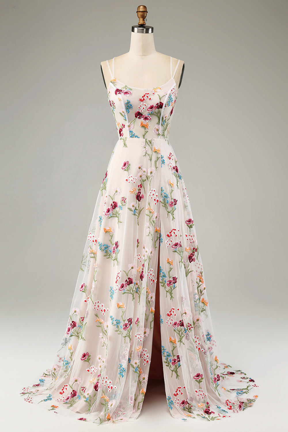 ZAPAKA Damen Elfenbeinblume Ballkleid A-Linie Spaghettiträger Korsett Langes Brautkleid mit Schlitz
