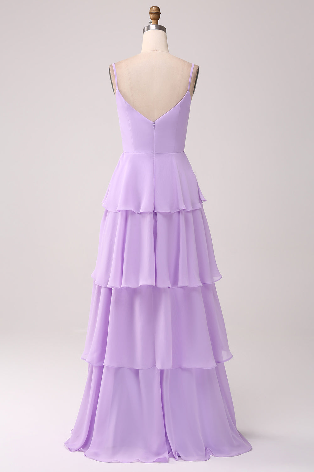 A Linie Spaghettiträger Gestuftes Chiffon Flieder Brautjungfernkleid mit Schlitz