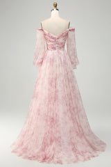 Blush Blume A-Linie Schulterfreies Ballkleid mit Schlitz