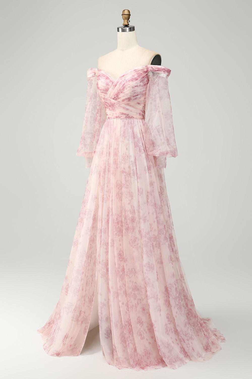 Blush Blume A-Linie Schulterfreies Ballkleid mit Schlitz