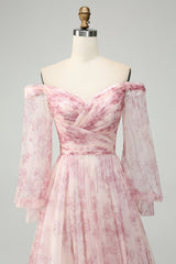 Blush Blume A-Linie Schulterfreies Ballkleid mit Schlitz
