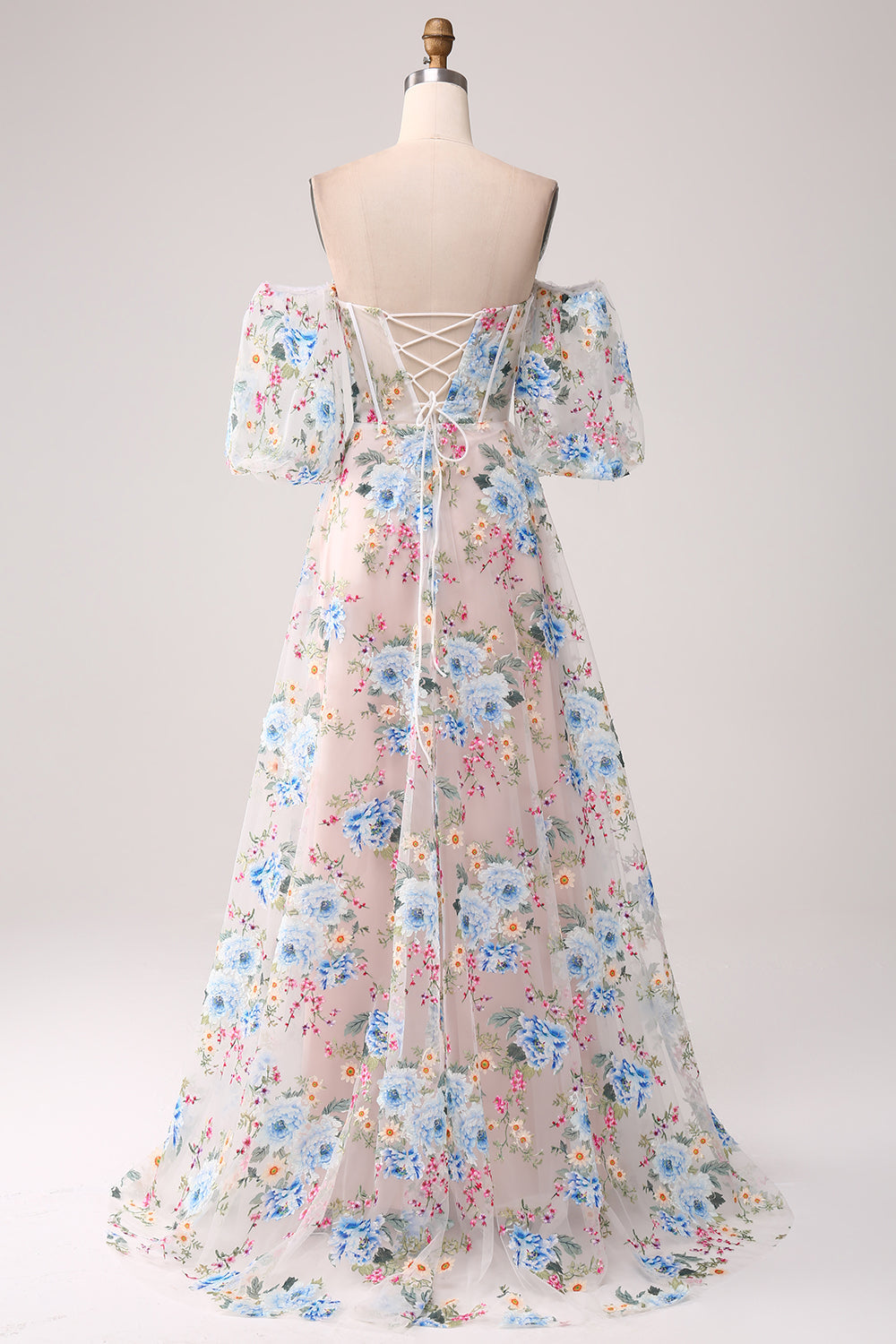 A-Linie Aprikose Blume Schulterfreies langes Korsett Ballkleid