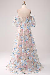 A-Linie Aprikose Blume Schulterfreies langes Korsett Ballkleid