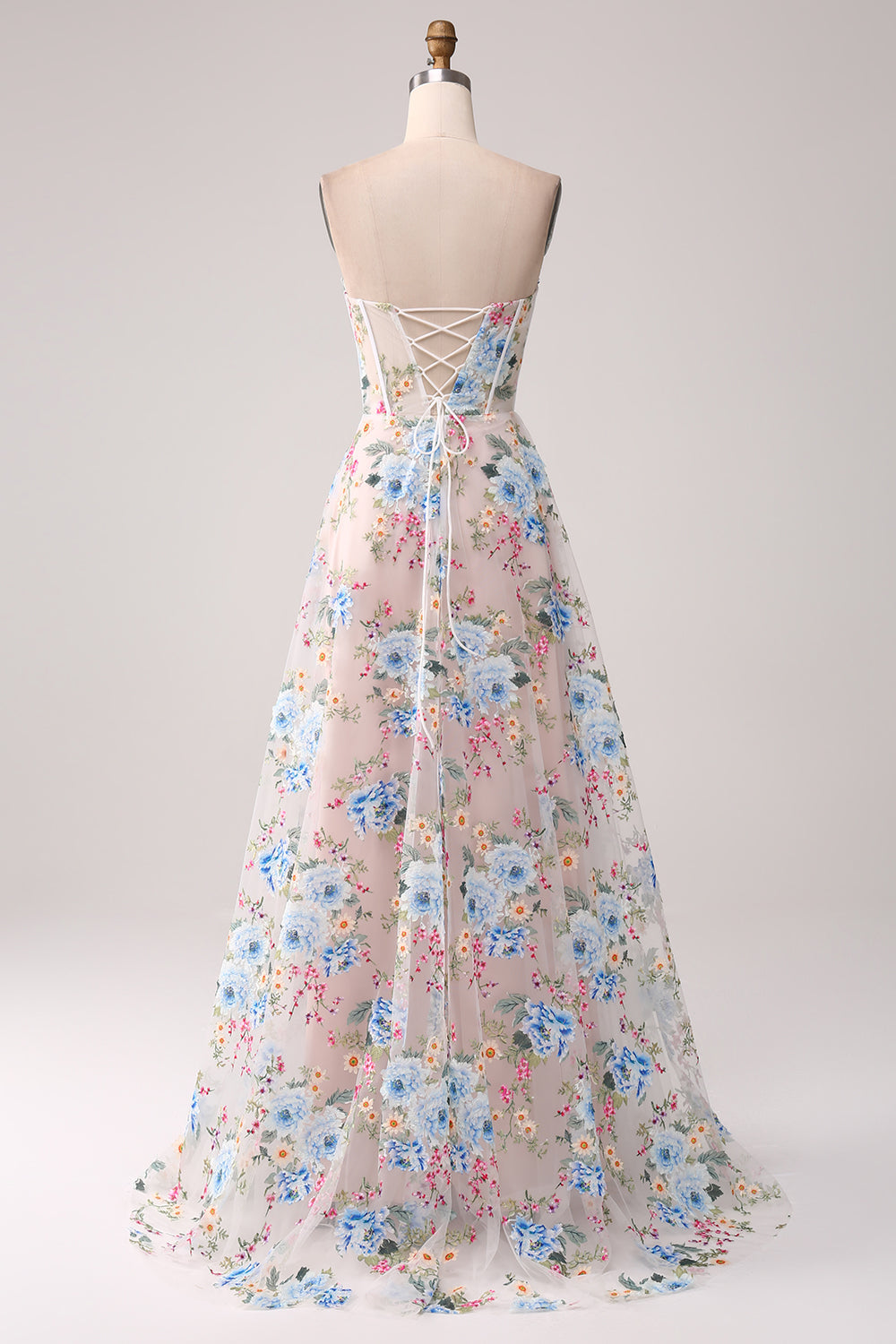 A-Linie Aprikose Blume Schulterfreies langes Korsett Ballkleid