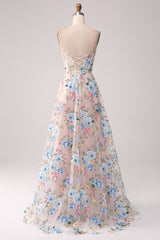 A-Linie Aprikose Blume Schulterfreies langes Korsett Ballkleid