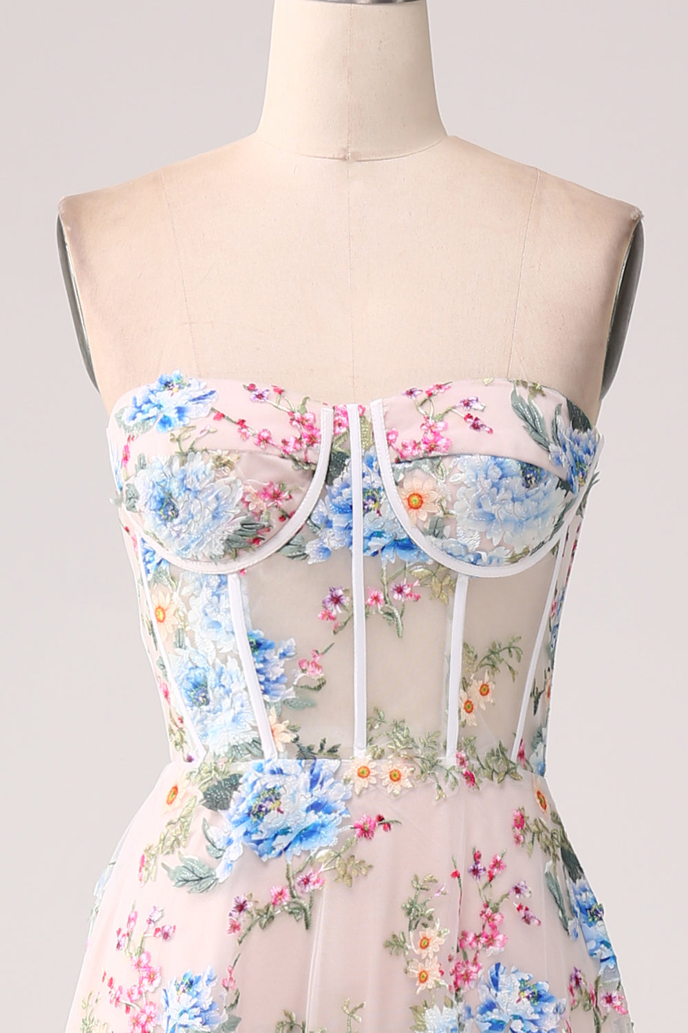 A-Linie Aprikose Blume Schulterfreies langes Korsett Ballkleid