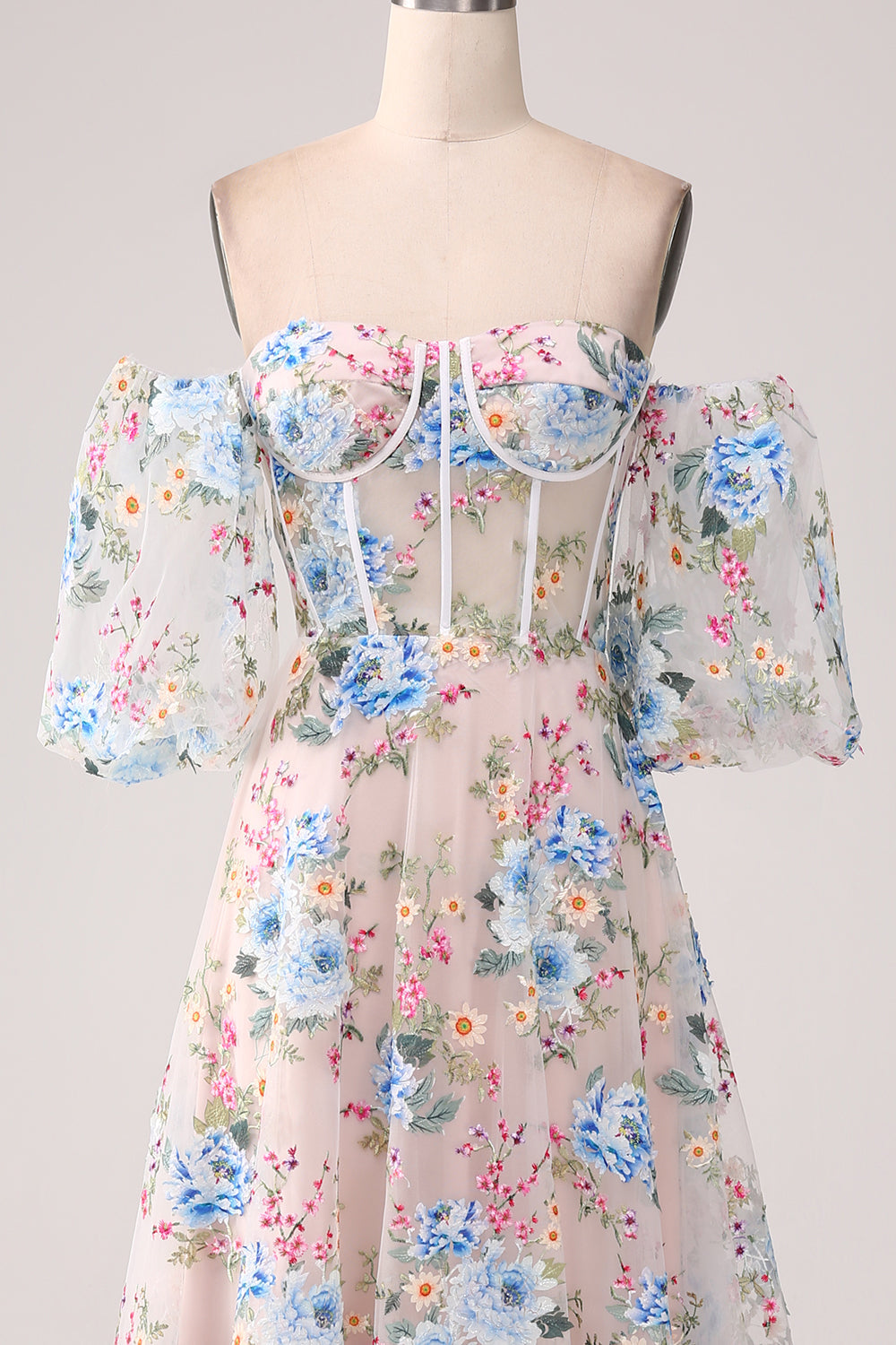 A-Linie Aprikose Blume Schulterfreies langes Korsett Ballkleid