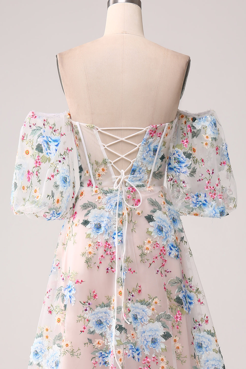A-Linie Aprikose Blume Schulterfreies langes Korsett Ballkleid