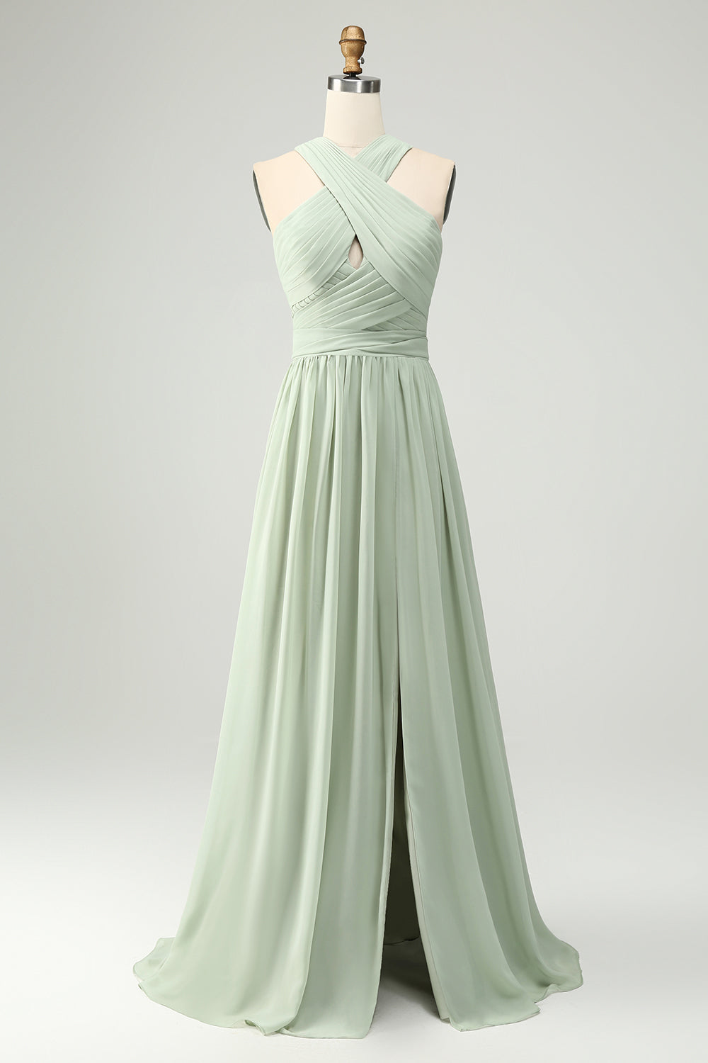 ZAPAKA Damen Chiffon Salbeigrünes Brautjungfernkleid Neckholder A-Linie Hochzeitsgast Kleid