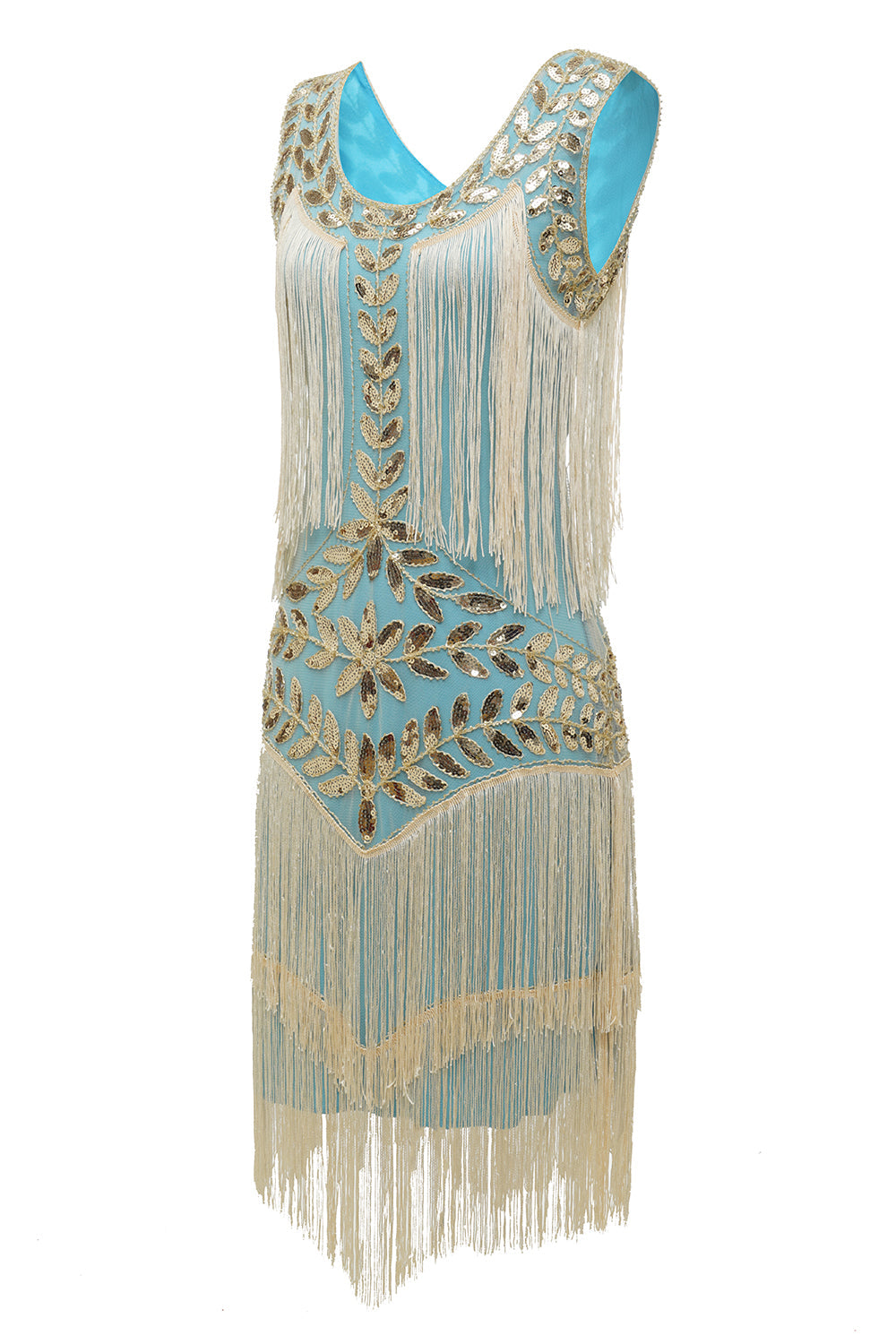 Übergröße Champagner 20er Jahre Charleston Kleid mit Pailletten und Fransen