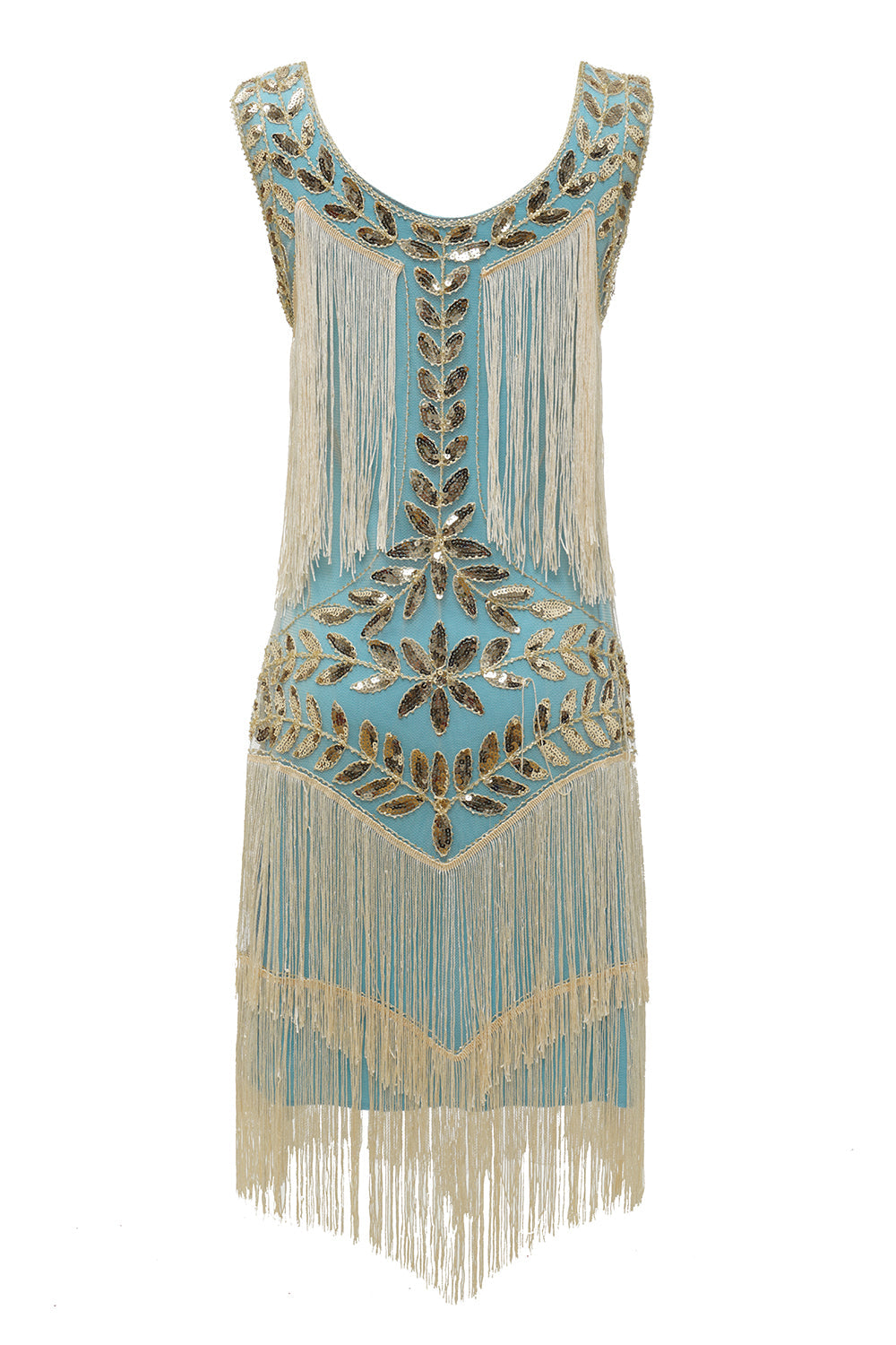 Übergröße Champagner 20er Jahre Charleston Kleid mit Pailletten und Fransen