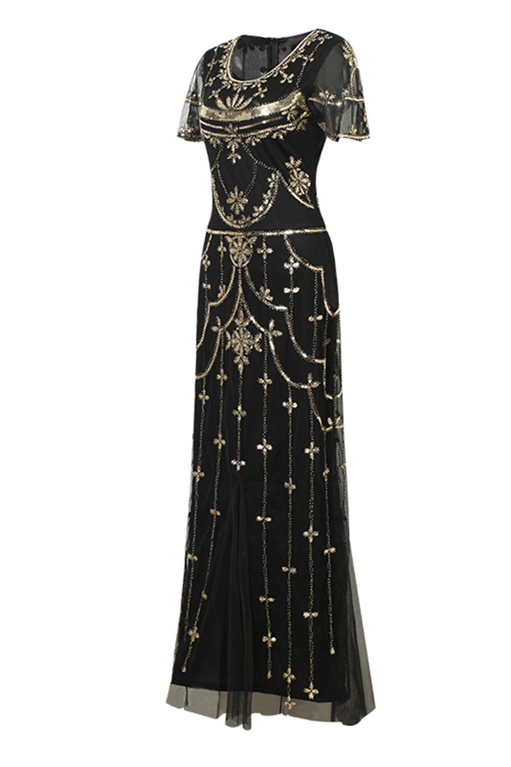 Schwarzes rosa Paillettenkleid aus den 1920er Jahren