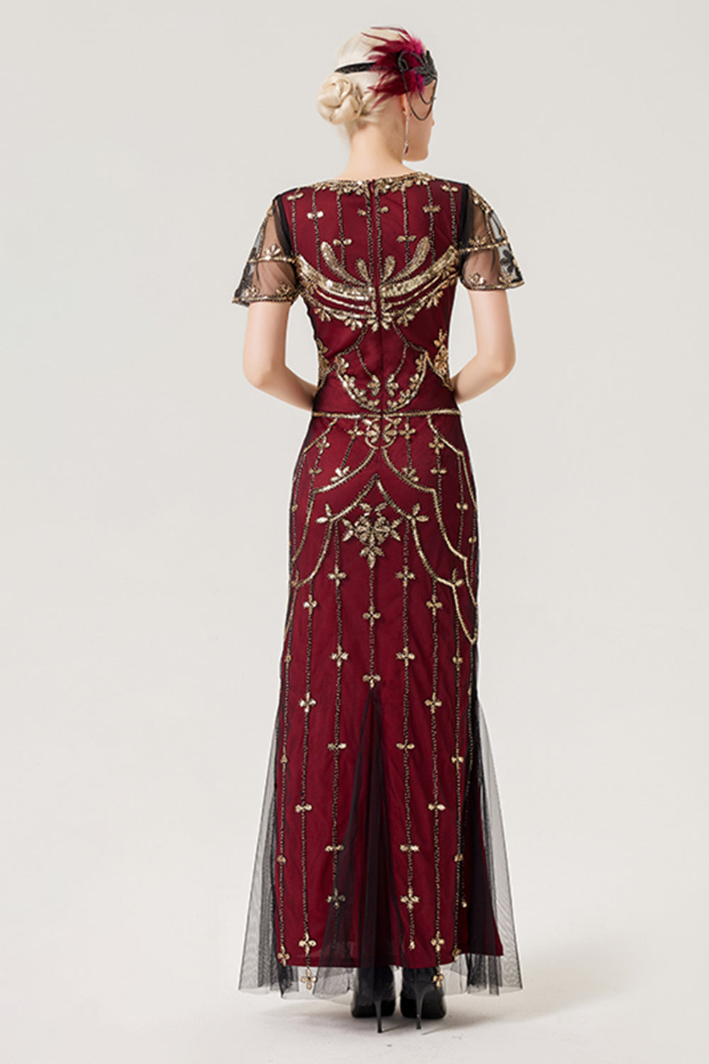 Schwarzes rosa Paillettenkleid aus den 1920er Jahren