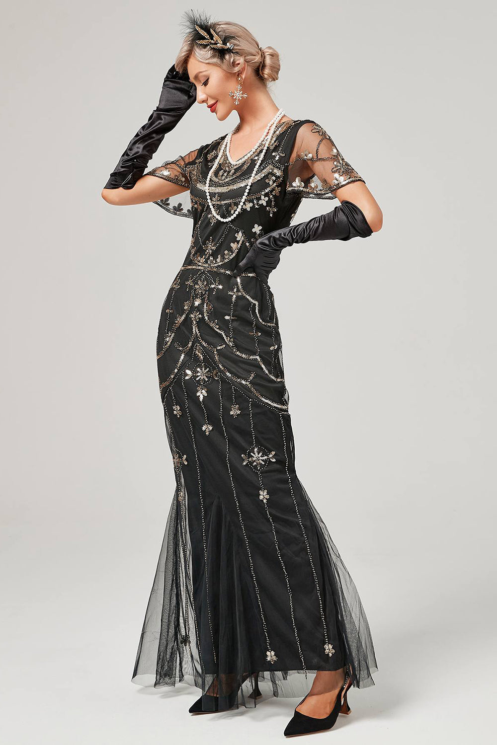 Rotes Pailletten Langes Kleid aus den 1920er Jahren