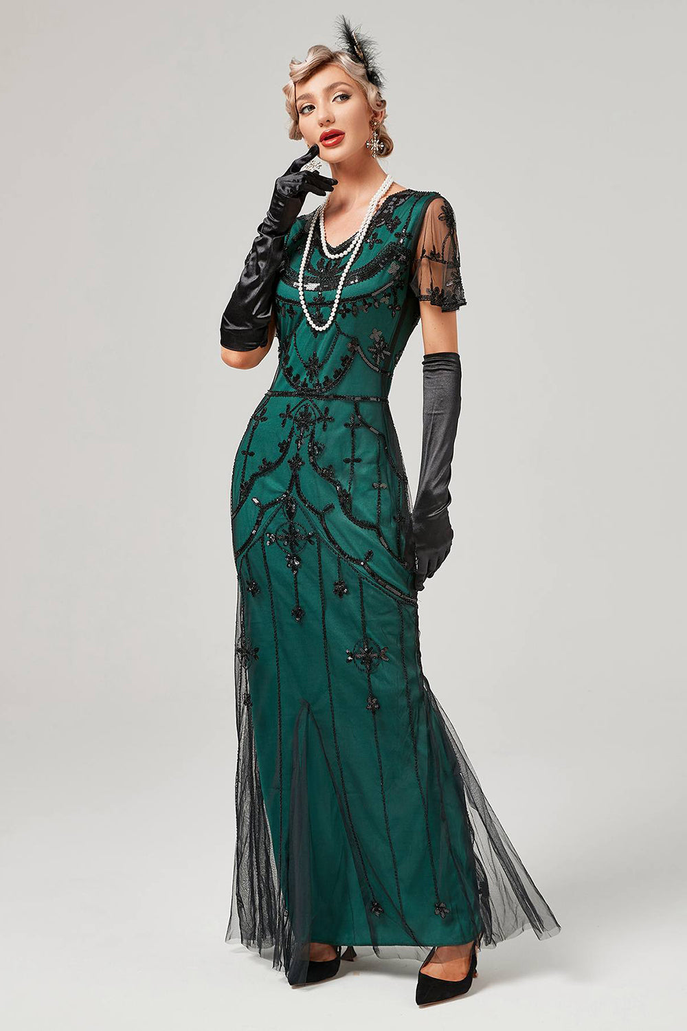 Rotes Pailletten Langes Kleid aus den 1920er Jahren