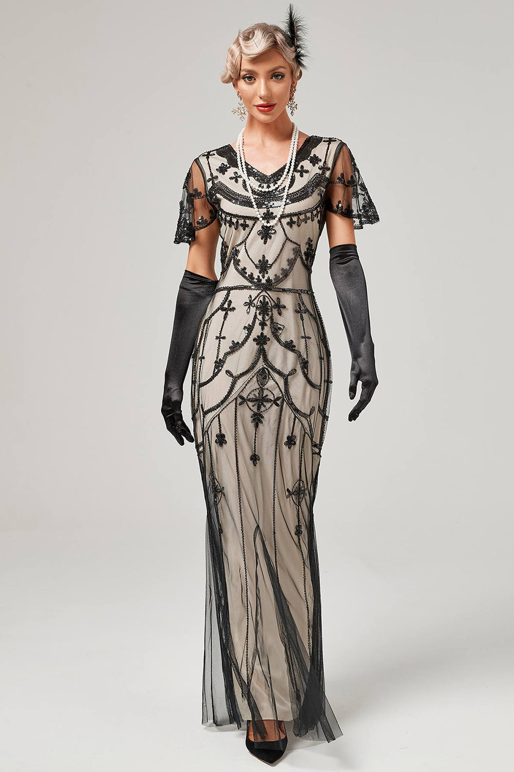 Rotes Pailletten Langes Kleid aus den 1920er Jahren