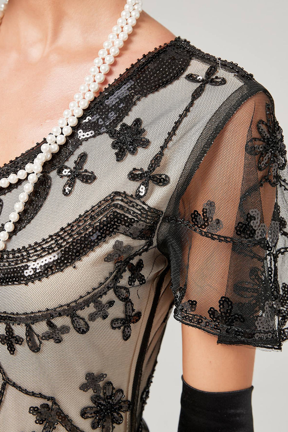 Elfenbein Pailletten Langes Kleid aus den 1920er Jahren