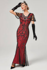 Rotes Pailletten Langes Kleid aus den 1920er Jahren
