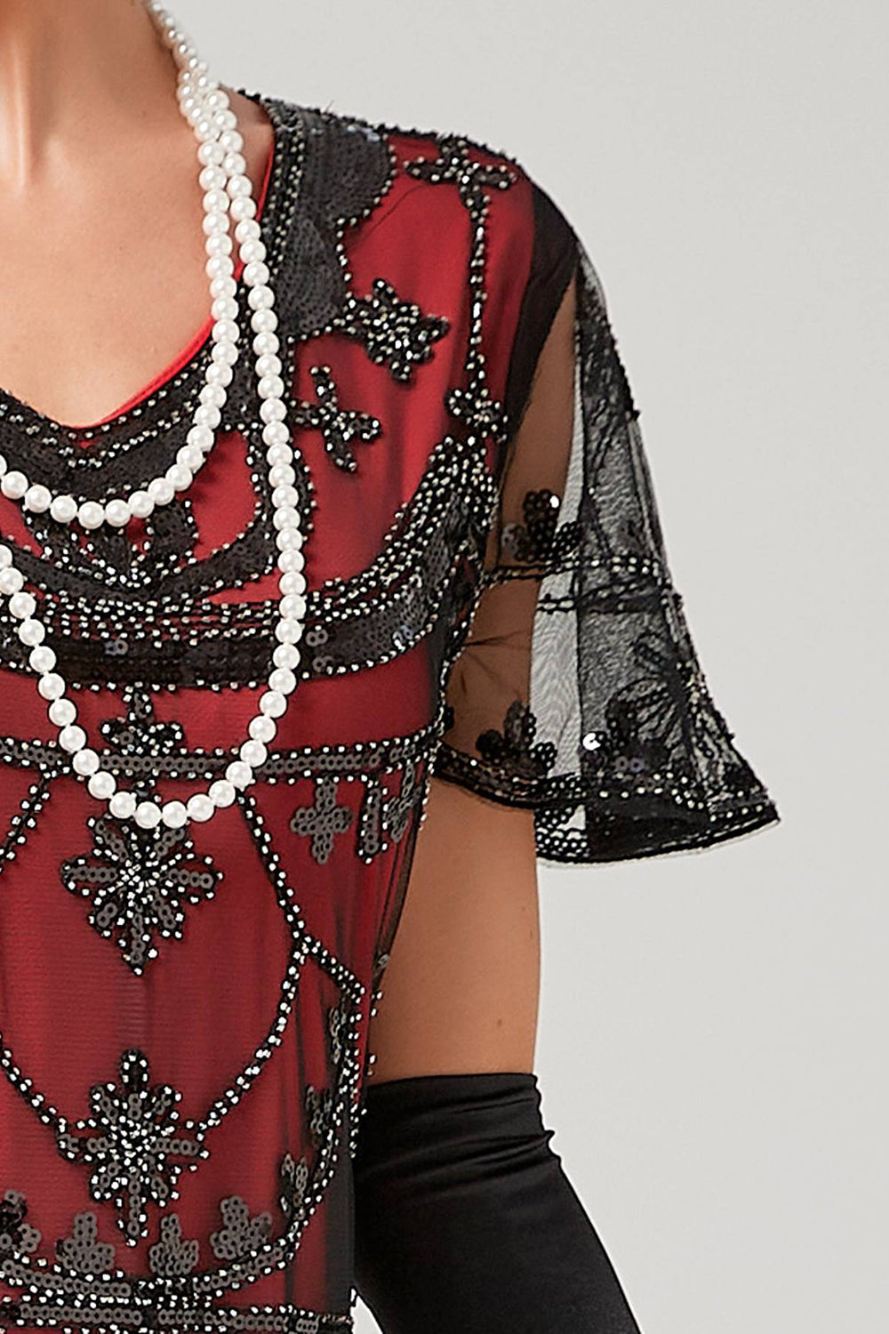 Rotes Pailletten Langes Kleid aus den 1920er Jahren