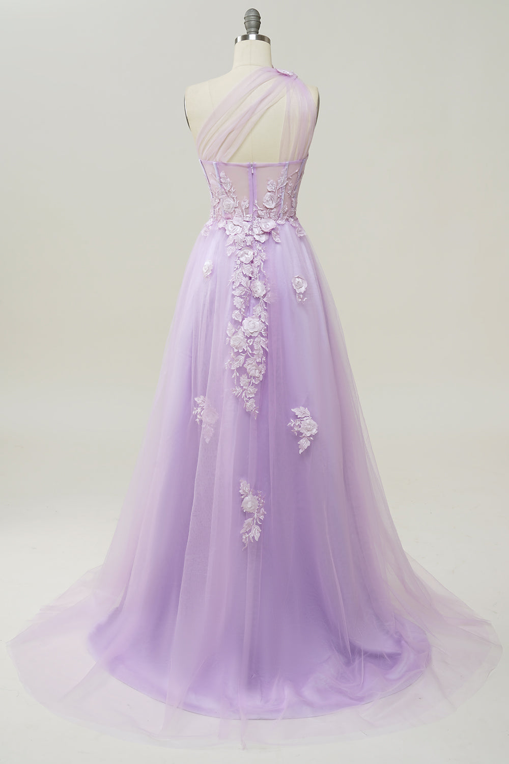 A-Linie Eine Schulter Lila langes Ballkleid mit Applikationen