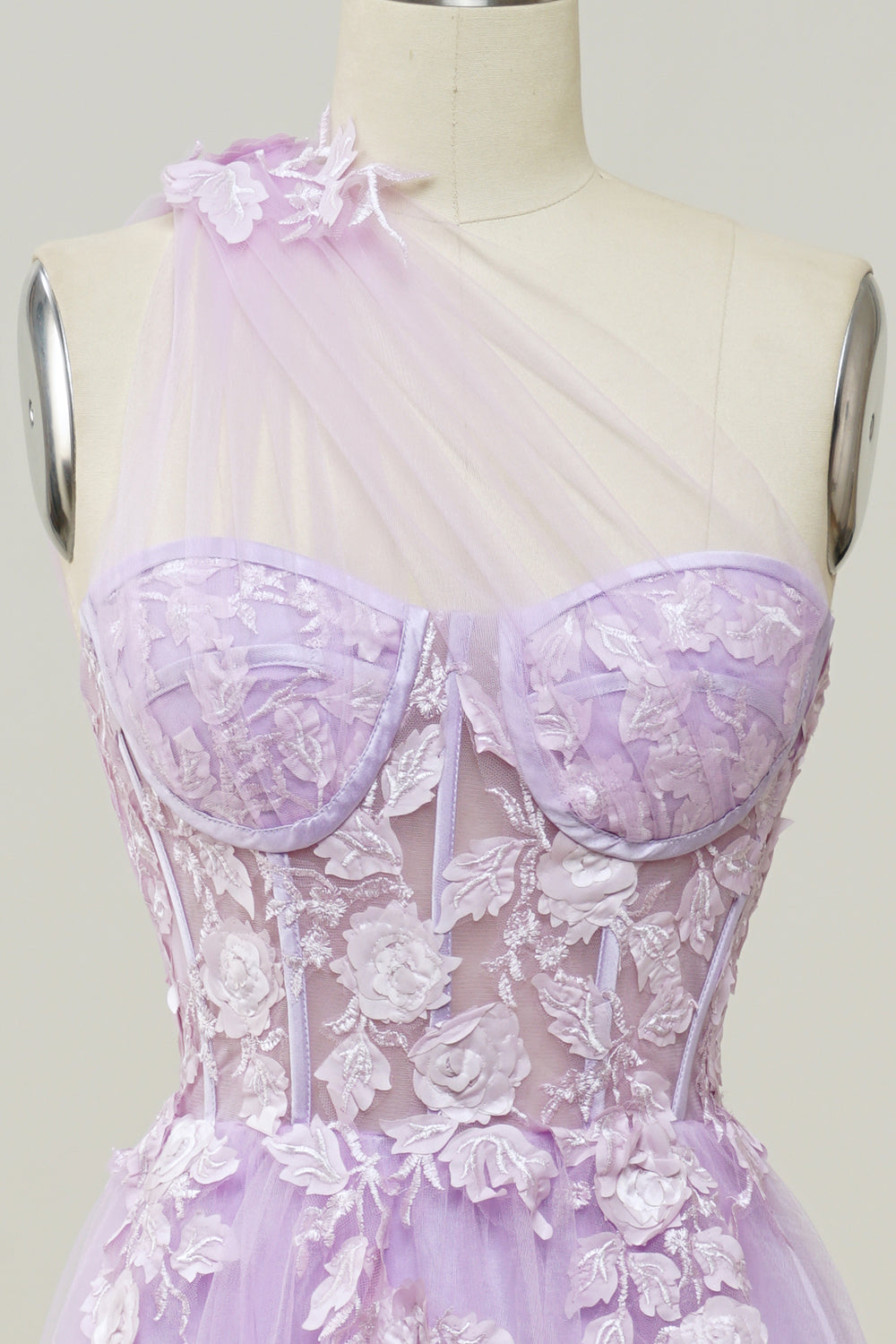 A-Linie Eine Schulter Lila langes Ballkleid mit Applikationen