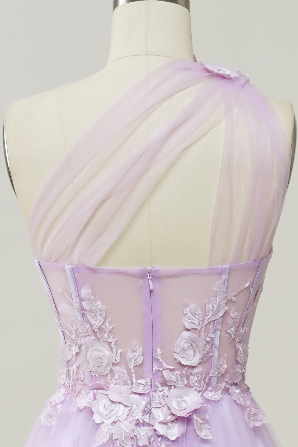 A-Linie Eine Schulter Lila langes Ballkleid mit Applikationen