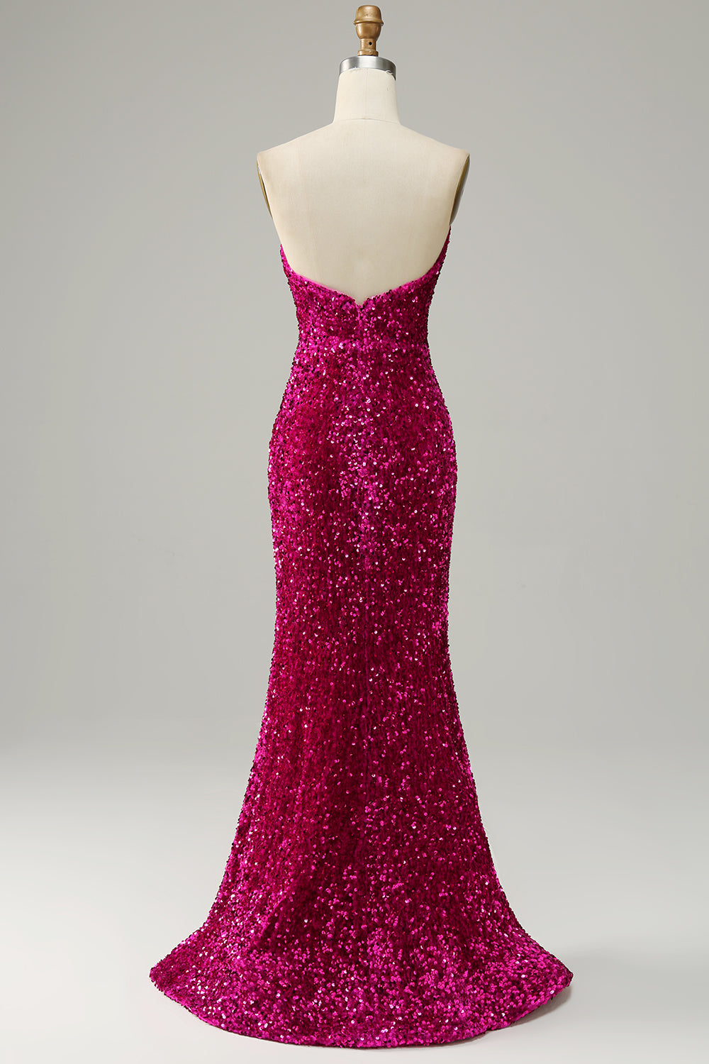 Hot Pink Trägerloses Pailletten Ballkleid mit Schlitz