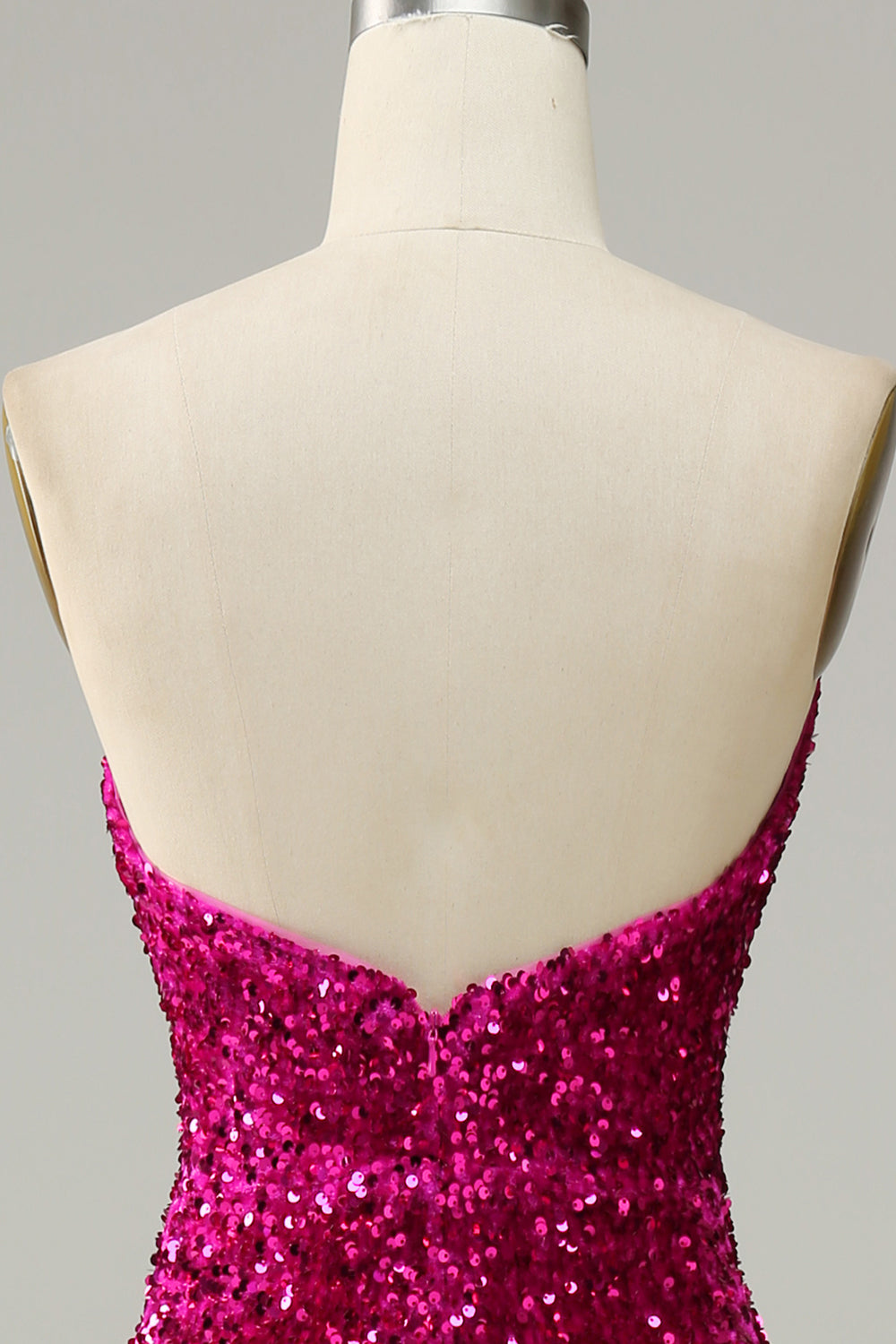 Hot Pink Trägerloses Pailletten Ballkleid mit Schlitz