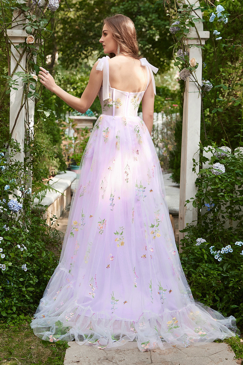 A-Linie Flieder Stickkorsett Langes Ballkleid