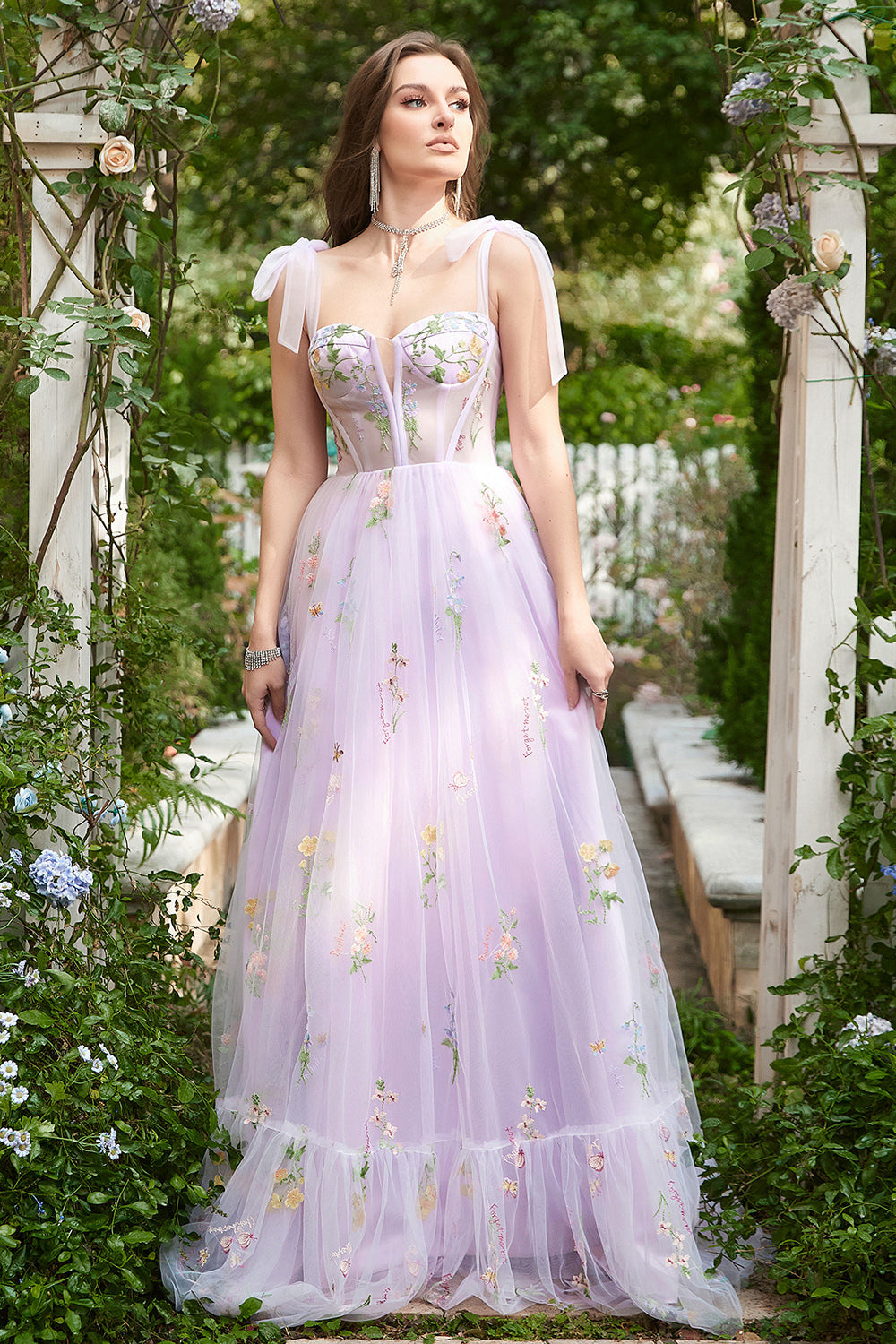 A-Linie Flieder Stickkorsett Langes Ballkleid