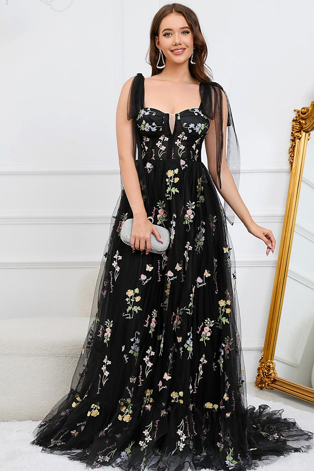 A-Linie Flieder Stickkorsett Langes Ballkleid